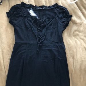 Nasty Gal Black Lace Up Puff Sleeves Mini Dress